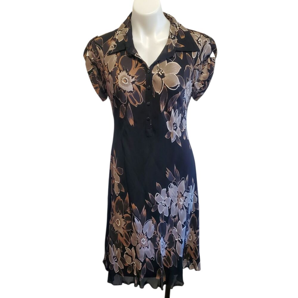 VTG Eva Blue 90s Grunge Floral Dress ShortSleeve 10 M Black Sheer Y2K Whimsigoth